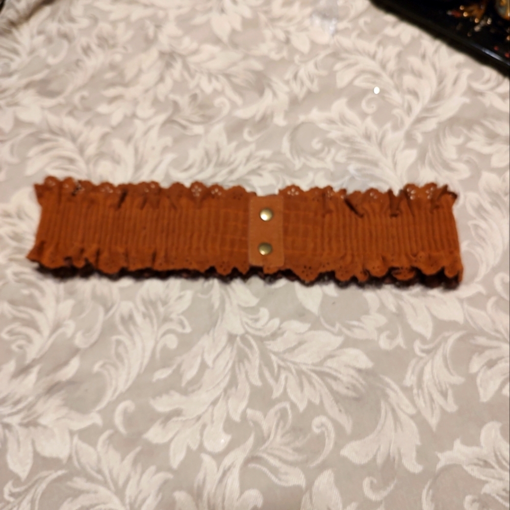 🍂🤎🍂 Stellar Vintage Burnt Copper Sienna Moleskin Sueded Eyelet Ruffled Belt